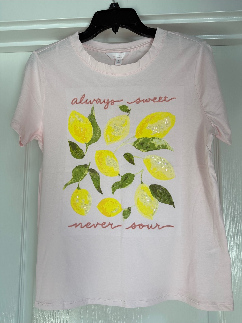 LC Lauren Conrad Pink Tee with Yellow Lemon Print
